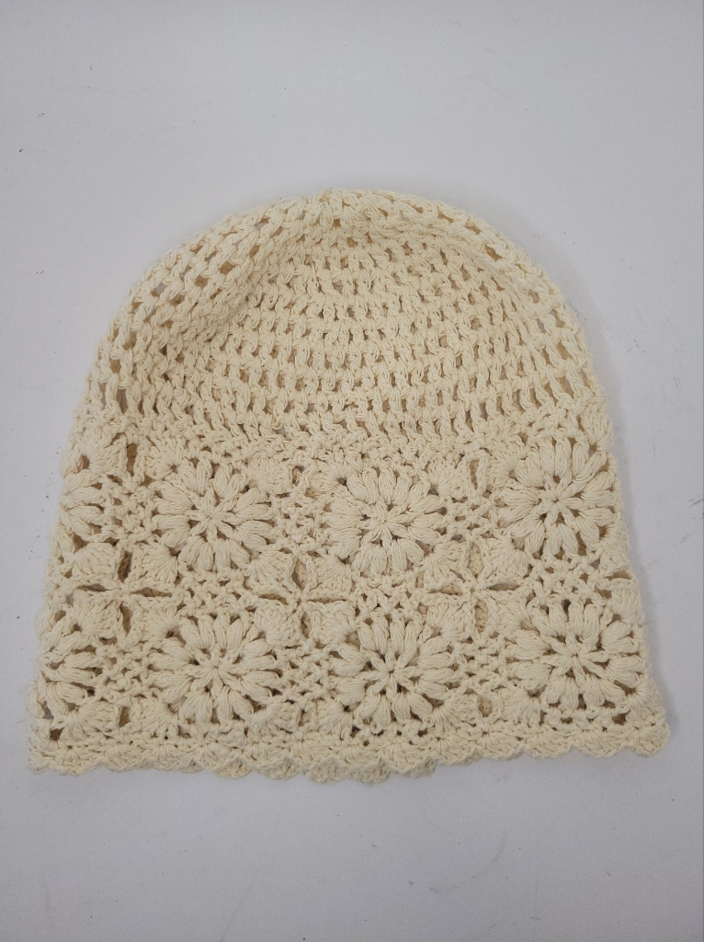 Cream Crochet Beanie Hat